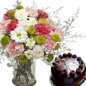 12 Mixed Flowers with 1/2 Kg Chocolate Cake
